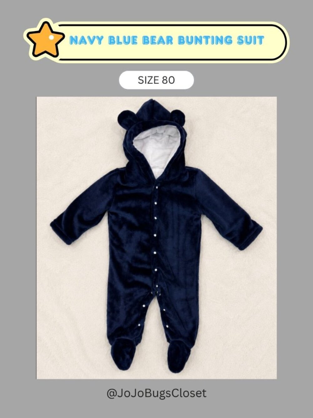 Baby Bear Plush Fleece Bunting Suit | Size 80 (9-12M) | Navy